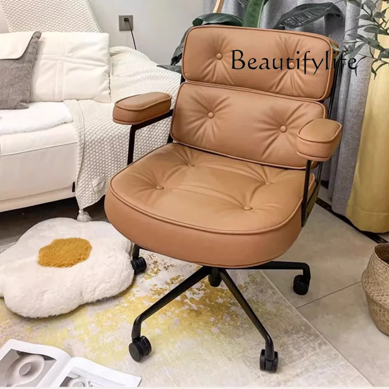 

Retro Soft Tan Office Chair Vintage Wheels Rubber Executive Oversized Office Chair Chaise Armchair Silla Escritorio Furniture