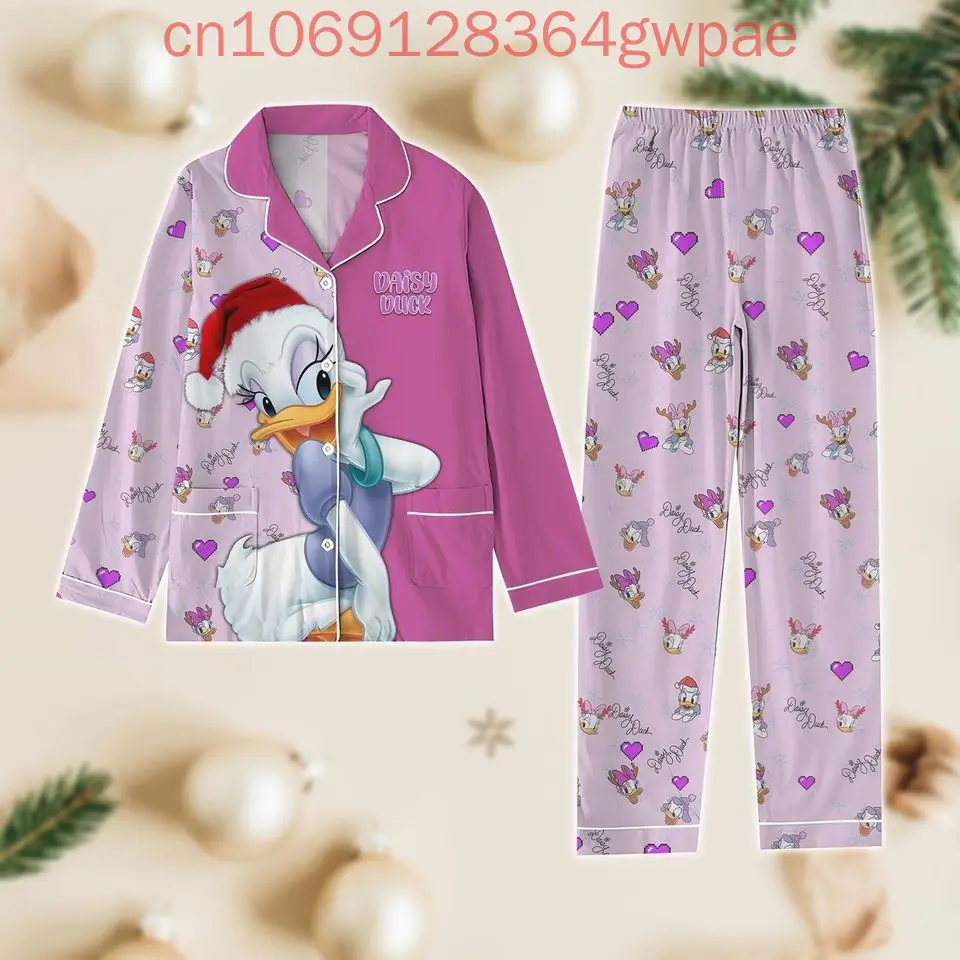 New Daisy Duck Long Sleeve Pajamas Two-piece Set Disney Men's and Women's Pajamas Set