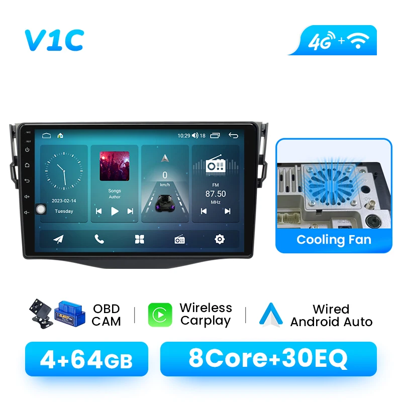 Autoradio Speler Voor Toyota RAV4 2007-2011 Android 14 GPS Navigatie Draadloze Carplay DSP AI Voice Audio multimedia GEEN 2Din
