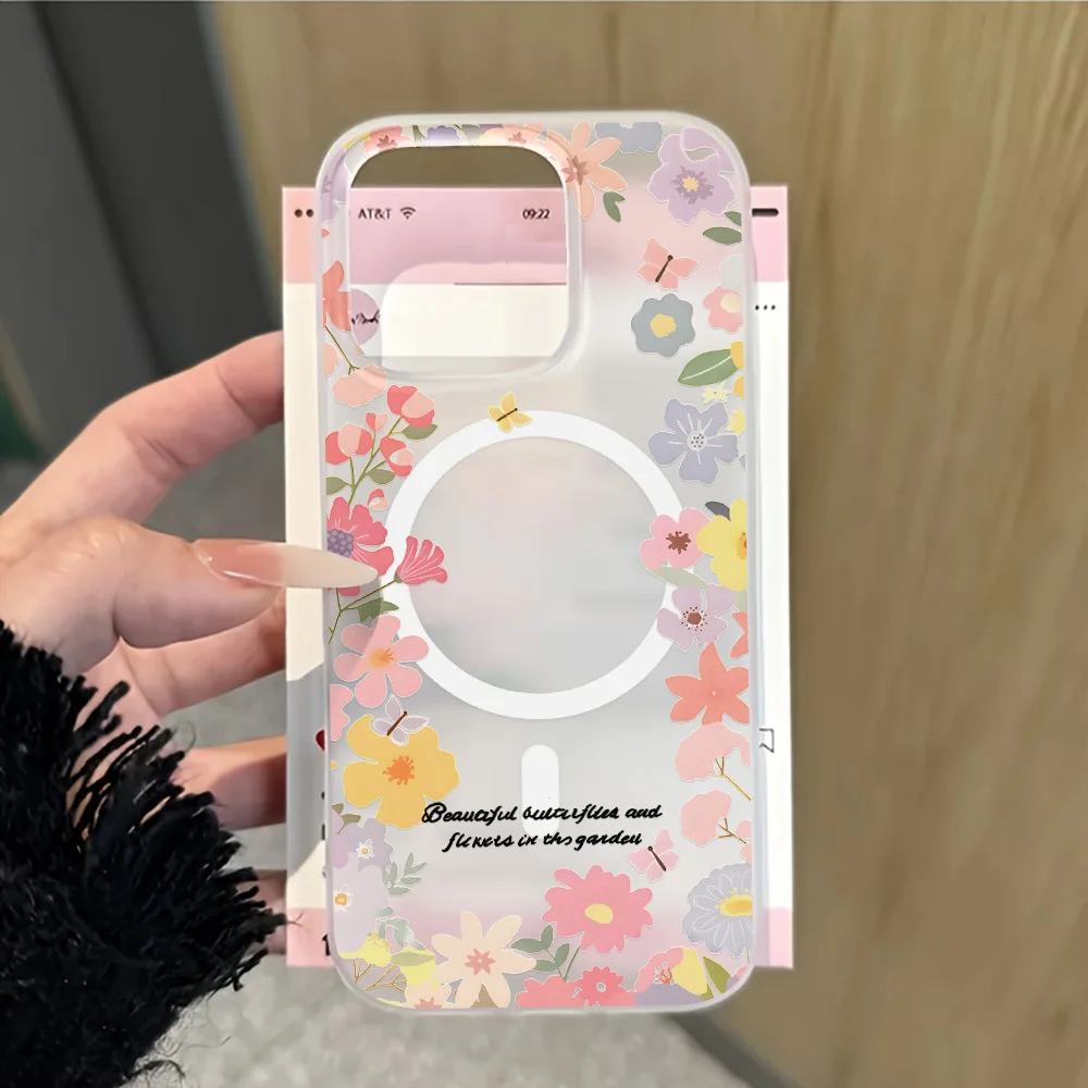 Floral Flowers Translucent Magnetic Phone Case For iPhone 17 Pro Max 15 16 13 14 11 12 Pro Matte Clear Wireless Charging Cover