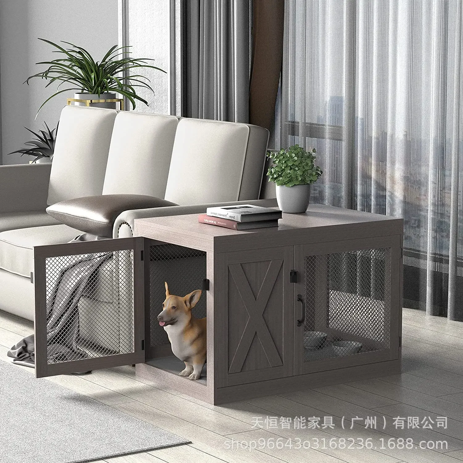 Dog cage furniture Wooden  side coffee table Indoor  dog house for small, medium and large pet cages can be cus