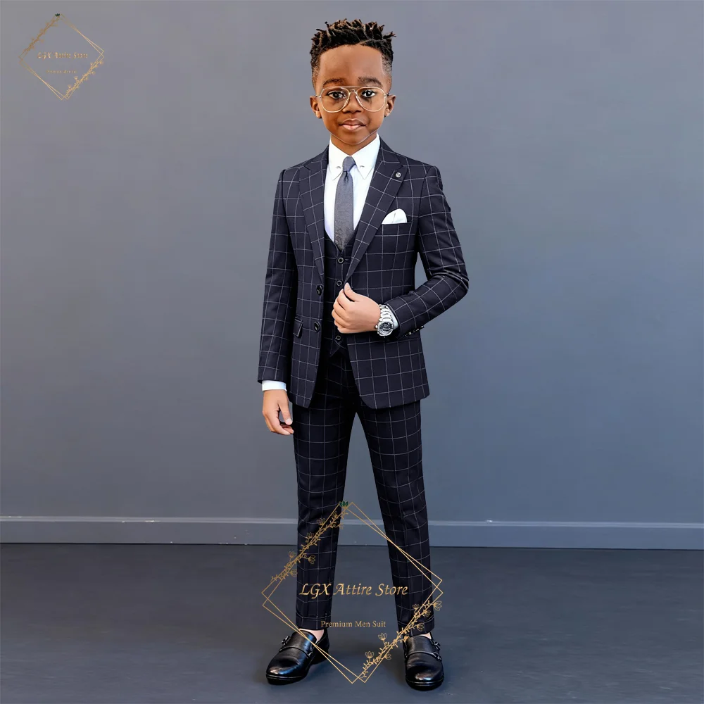 

Boys' 3-Piece Plaid Suit, Delicate Line Plaid Style, Including Blazer, Vest & Trousers, Kids' Banquet & Ceremony Scenarios