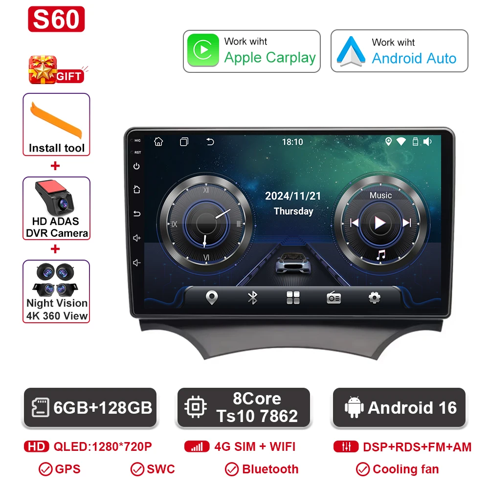 Android autoradio voor Ford Ka K2 2008 2009 2010 2011 - 2014 Carplay Android Auto radio multimediaspeler GPS navigatie DSP SWC