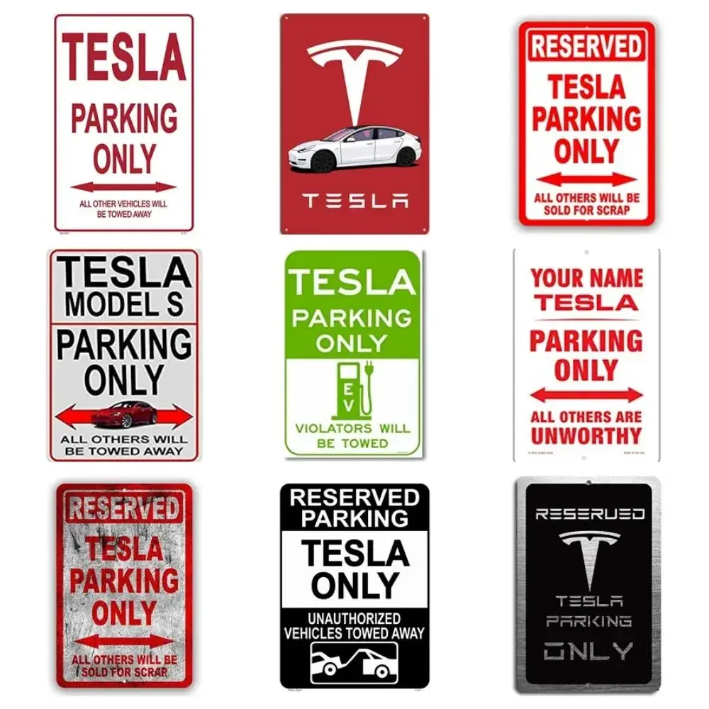 Tesla Parking ONLY Sign  Funny Aluminum Wall Art Decor with All Weather UV Protection  Perfect Metal Wall Decor for Home Garage