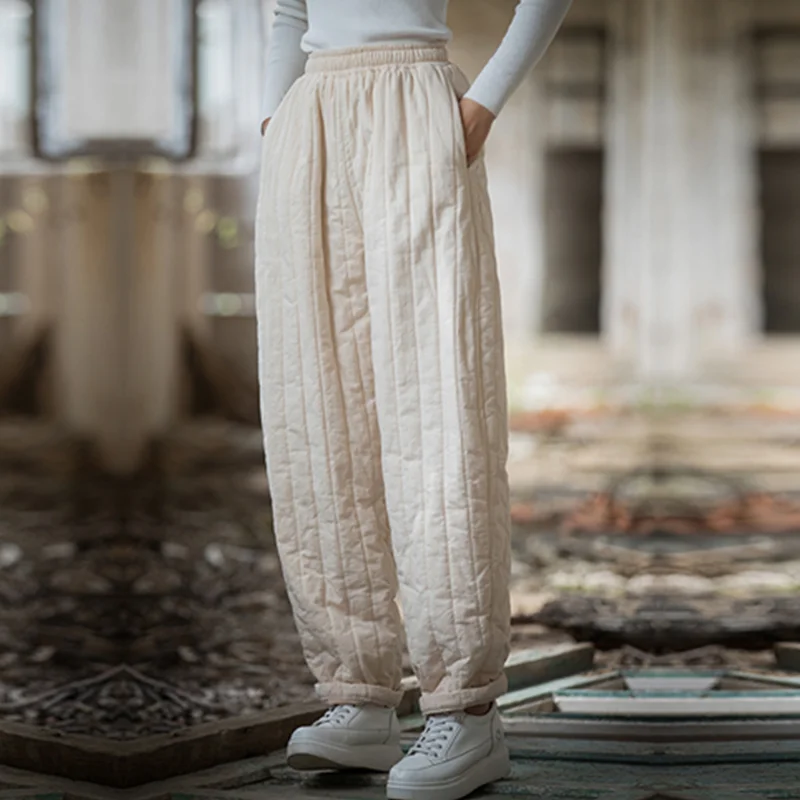 Frauen Baggy Cargo Ethnische Vintage Elastische Hohe Taille Lose Lange Baumwolle Linie Oversize Hosen Breite Bein Kleidung Große Größe