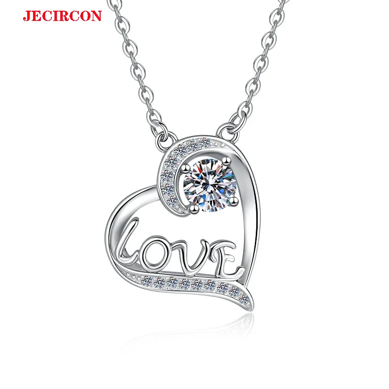 

JECIRCON 0.5CT Moissanite Heart Necklace, S925 Sterling Silver "LOVE" Pendant Clavicle Chain Light Luxury Sweet Romantic Jewelry