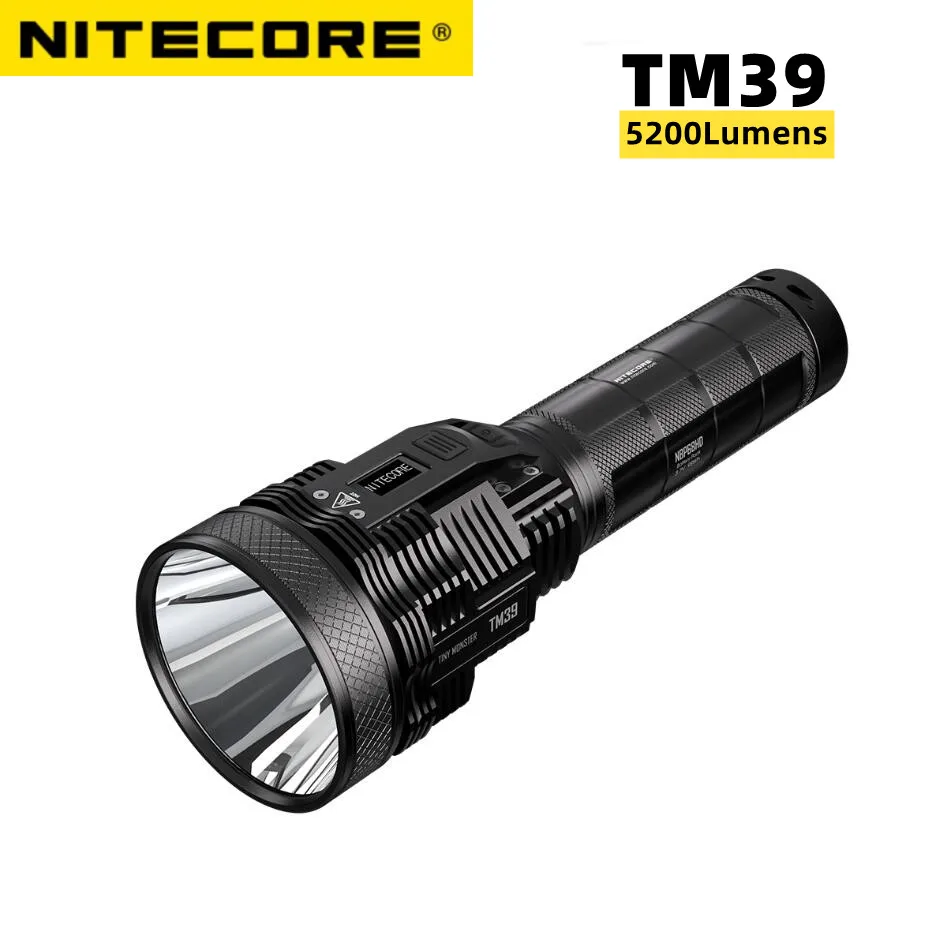 NITECORE TM39 Flashlight 5200 Lumens LED Lamp High Power OLED Rechargeable Searchlight SBT-90 GEN2 Beam Long-rang 1500m Torch