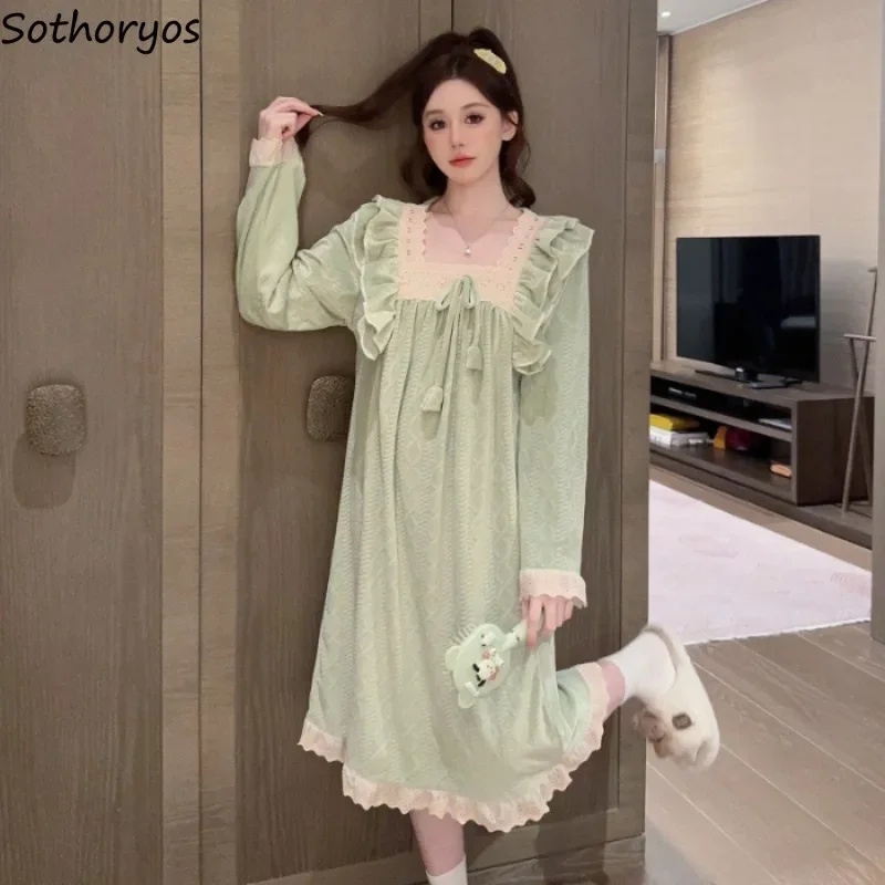 

Nightgowns Women Sweet Square Collar Ins Solid Gentle Aesthetic Students Harajuku Princess Loose Homewear Dormitory Nightdress