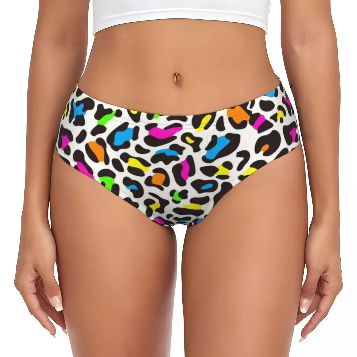 

Custom Neon Leopard Print Brief Panties Women Comfort Stretch Colorful Animal Skin Underwear