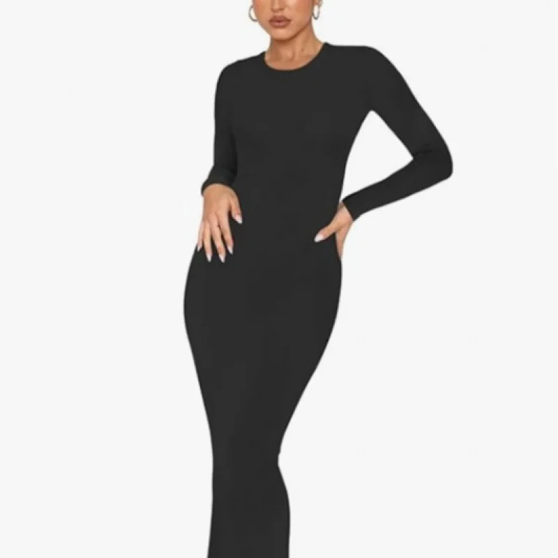

2025popular WOMEN'S crew neck casual long dress elegant long sleeve tight dress