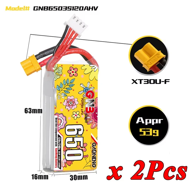 VSVAW 2Pcs GNB 2S 3S 4S 6S Lipo Batterie 650mAh 850mAh 120C/240C mit XT30 Stecker für RC Auto Boot RC FPV Drone Hubschrauber Flugzeug Teile 3