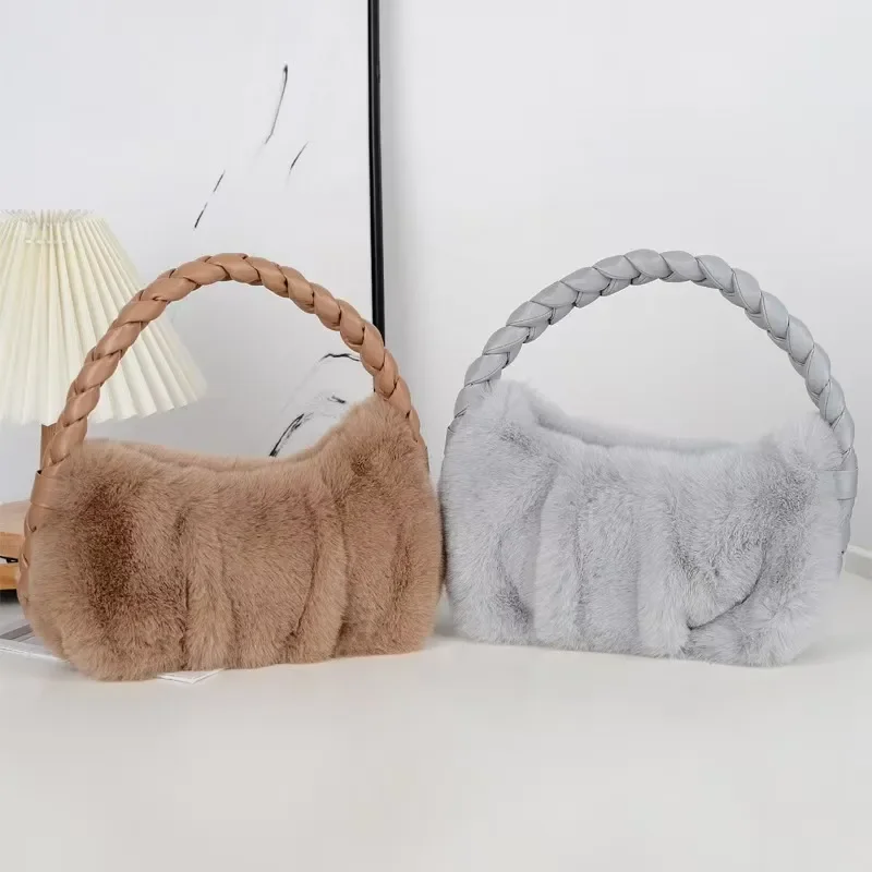Bolso bandolera de felpa de gran capacidad, bolso de hombro con cadena tejida, bolsa portátil para teléfono móvil para niñas, nuevo otoño e invierno