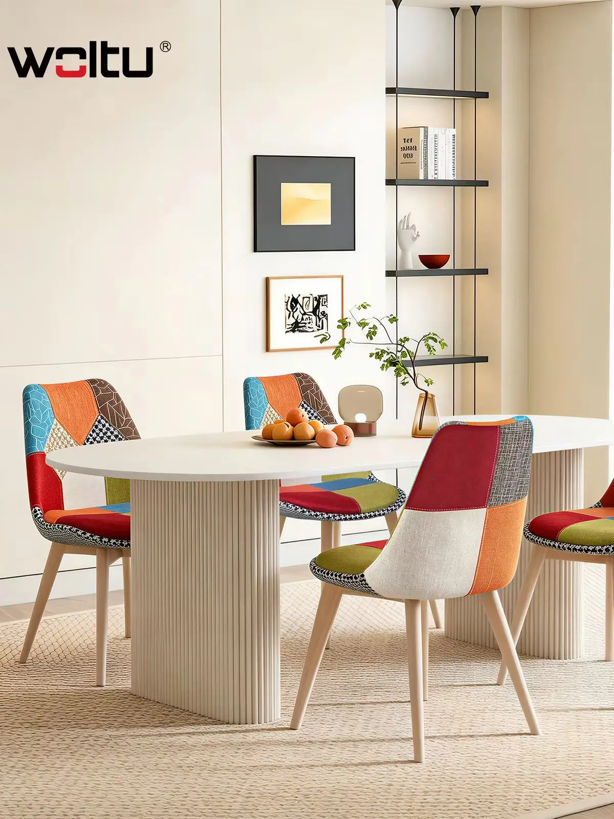 WOLTU 4-teiliges Set Patchwork-Design Esszimmerstühle mit Rückenlehne und Holzbeinen im skandinavischen Stil für Esszimmer und Wohnzimmer