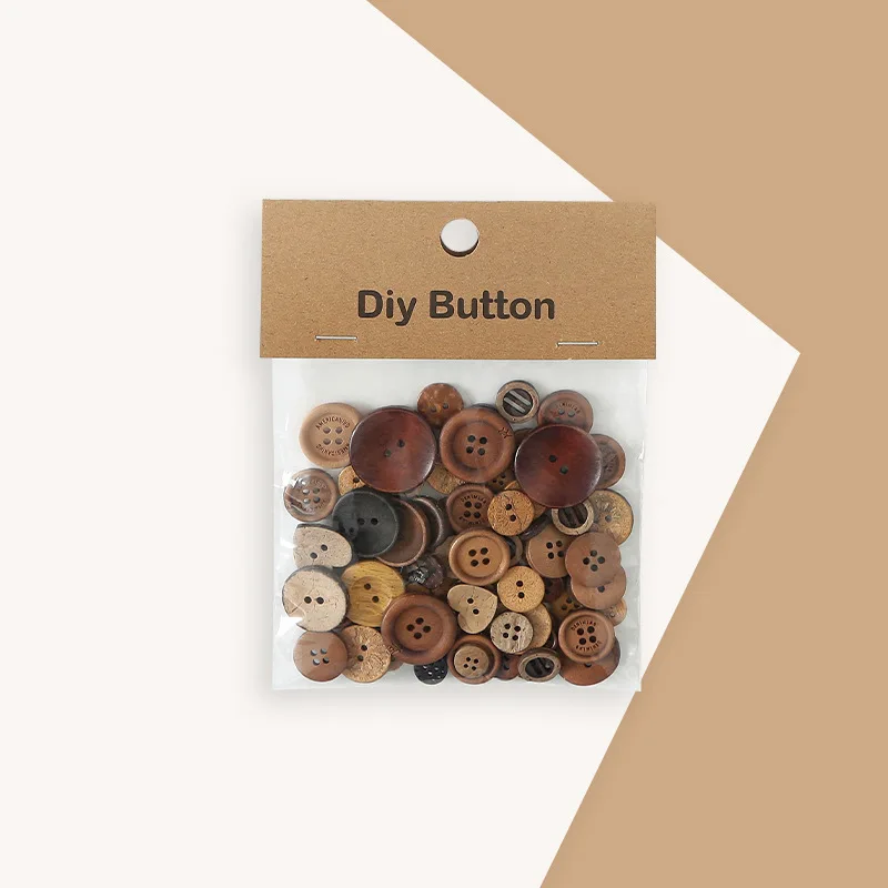 0.9-3.5CM Large and Small Mixed Diy Handmade Buttons Natural Wood Color  Wooden Coconut Buttons  Retro Decorative Materials