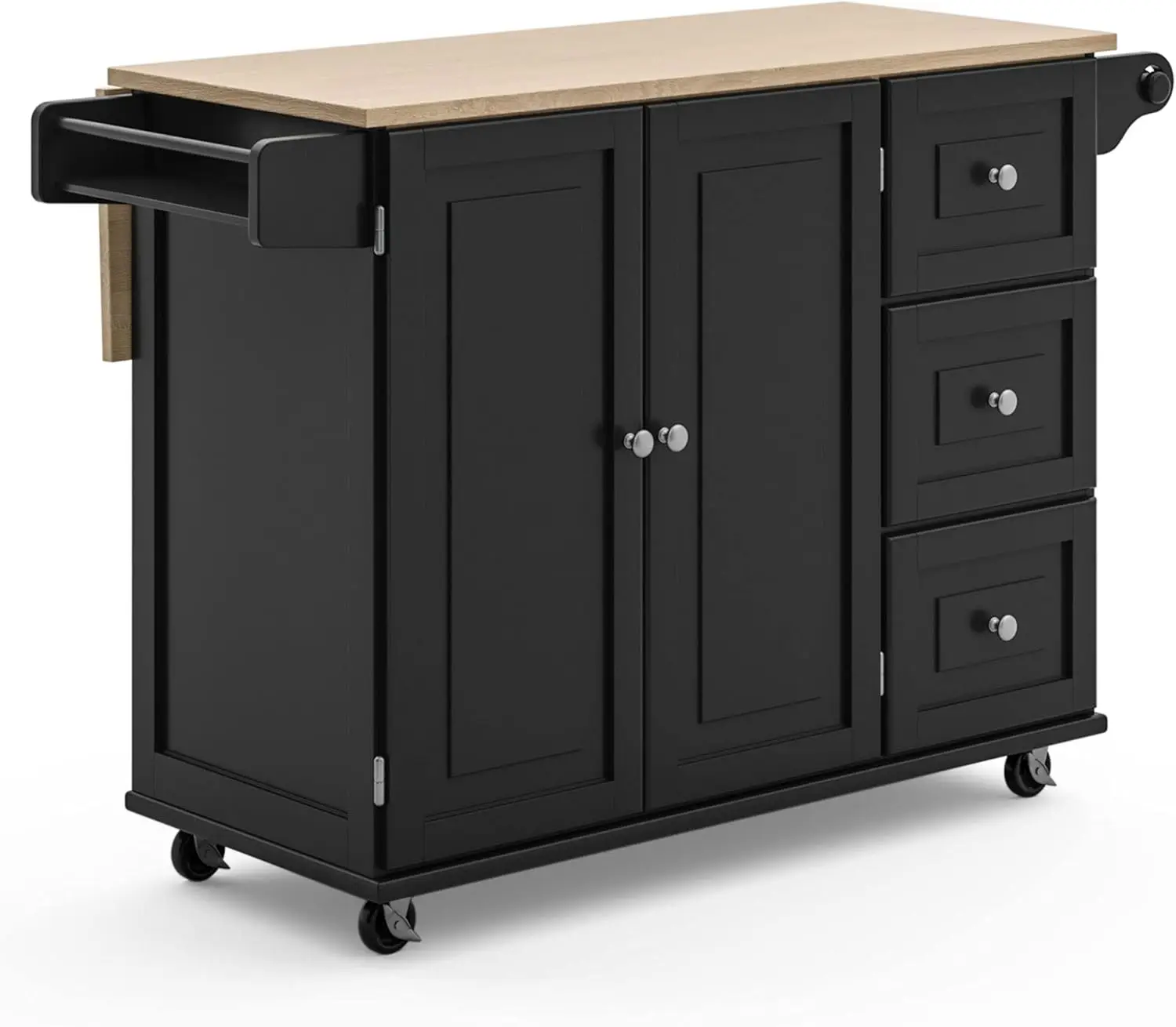 

Dolly Madison Kitchen Cart with Wood Top and Drop Leaf Breakfast Bar, Rolling Mobile Kitchen Island with Storage and Towel Rack