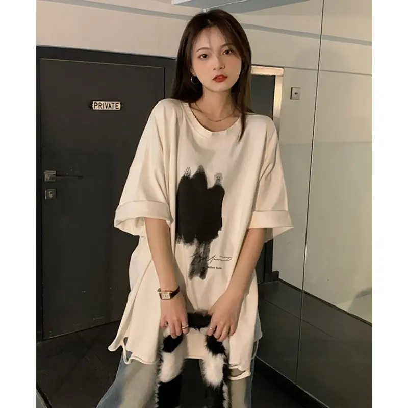 Summer New Oversized T Shirt Tops Round Neck Short Sleeve Printing Versatile Pullovers Trend Korean Fashion Women Clothing