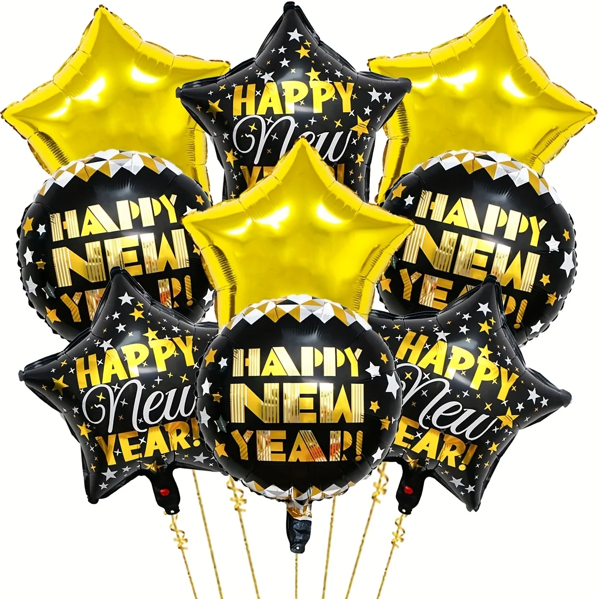 9 stücke 18 Zoll Frohes Neues Jahr Ballons Set Schwarz Goldene Folienballons Silvester Party Dekoration Festliche Lieferungen Ballon
