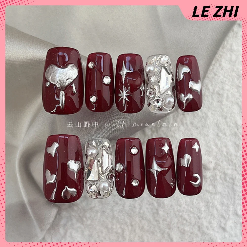 Handmade Almond Fake Nails Short Square 3D Lily Bowknot Nail Art Patch Ballerina Oil Painting Style Nail Party Stickers