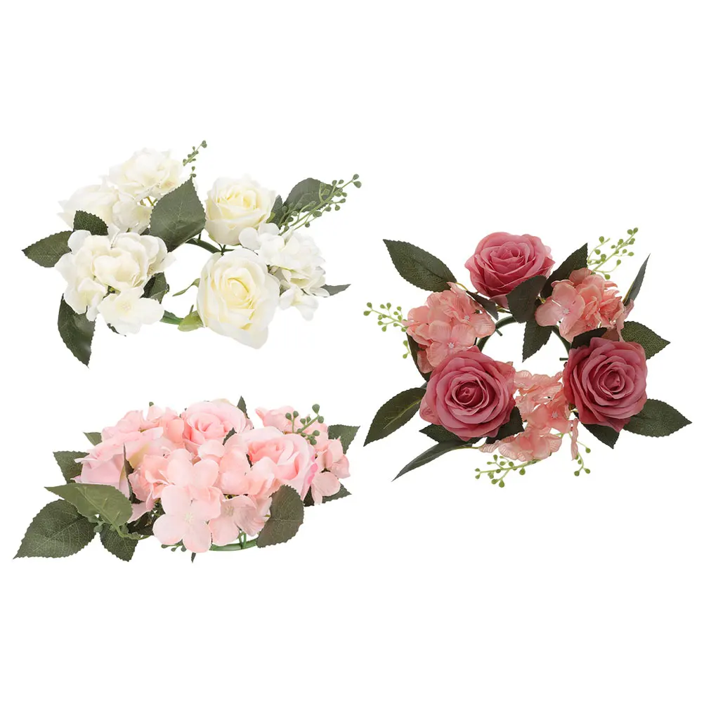 

3pcs Artificial Rose Wreath Bride Ring Vine White Decor C Rings for Pillars Home Wedding Party Christmas