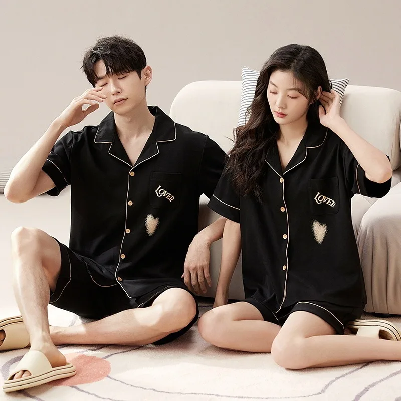 Korean Fashion Sleepweaw Summer Cotton Men Pajamas Set Short Women Nightwear Plus Size Male Female Homewear Pjs Home Clothes