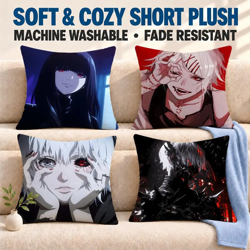 anime Tokyo Ghoul Cushion Cover Soft Washable Pillowcase Cushion Cover for Sofa Bed Car Travel Office Home Decor