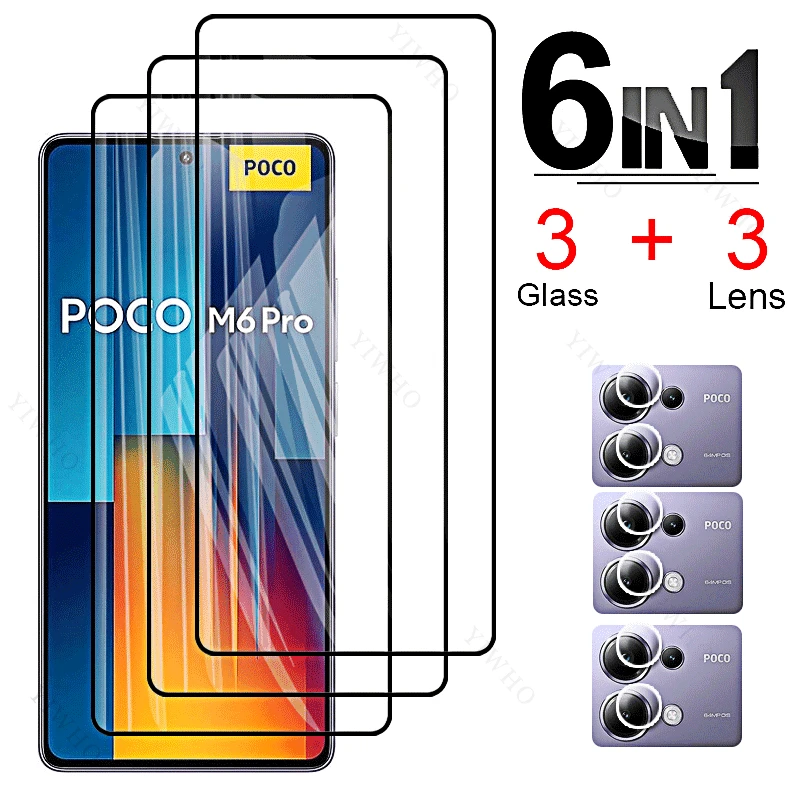 Tempered Glass for Xiaomi Poco M6 Pro 4G Camera Pocophone Poco M 6 M6Pro X6 X5 X4 X3 M5 M4 M3 F5 Pro 5G F4 M5S Screen Protector