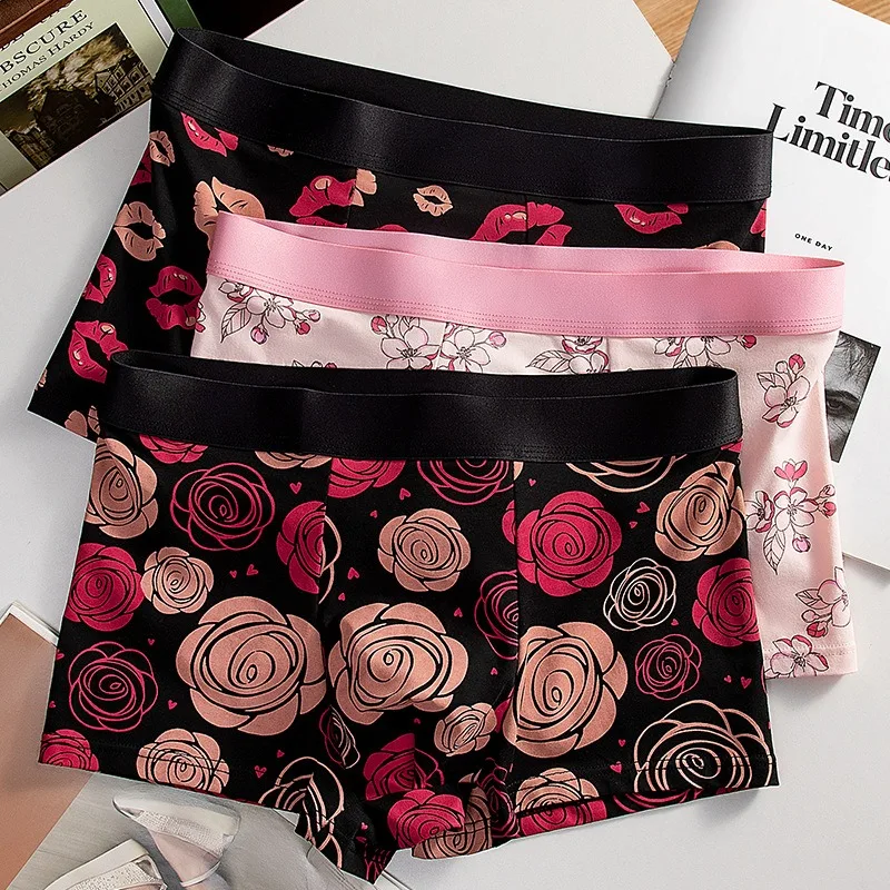 

Solid Cotton Boxers Men Fashion Print Panties Shorts U Convex Pouch Sexy Middle Waist Lingerie Comfy Underwear Gifts for Husband