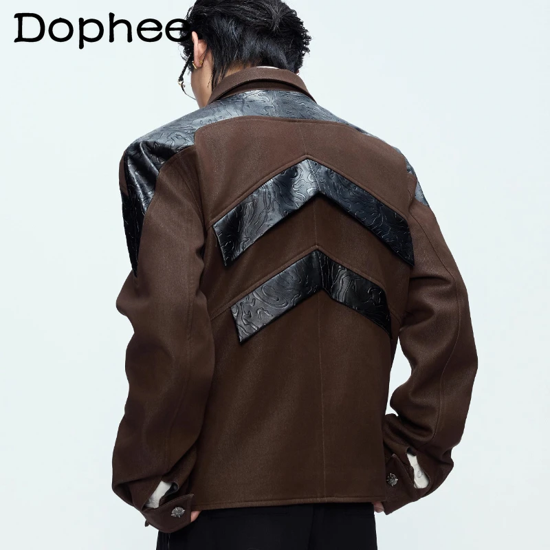 

Male 2025 Autumn New Fashion Short Style Zipper Jackets Men Leather Splicing 3D Coats Handsome Personality Long Sleeve Jackets