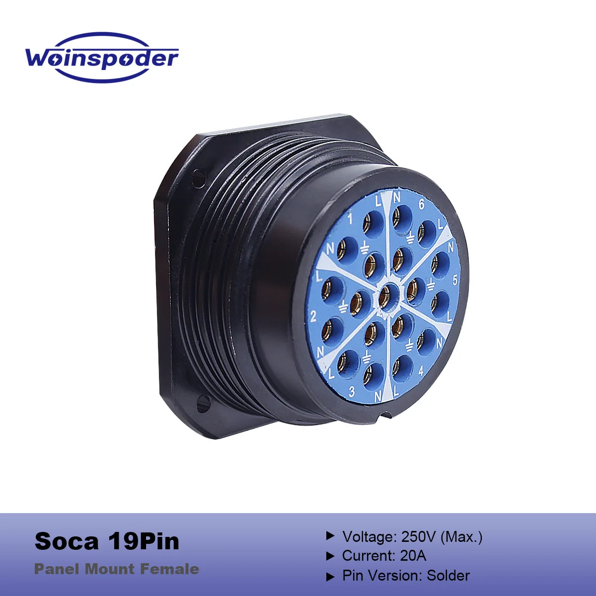 

WOINSPODER Soca 19Pin Panel Mount Female Connector Pre-installed Gold-plated Brass Pins Aluminum Housing Compatible with Socapex