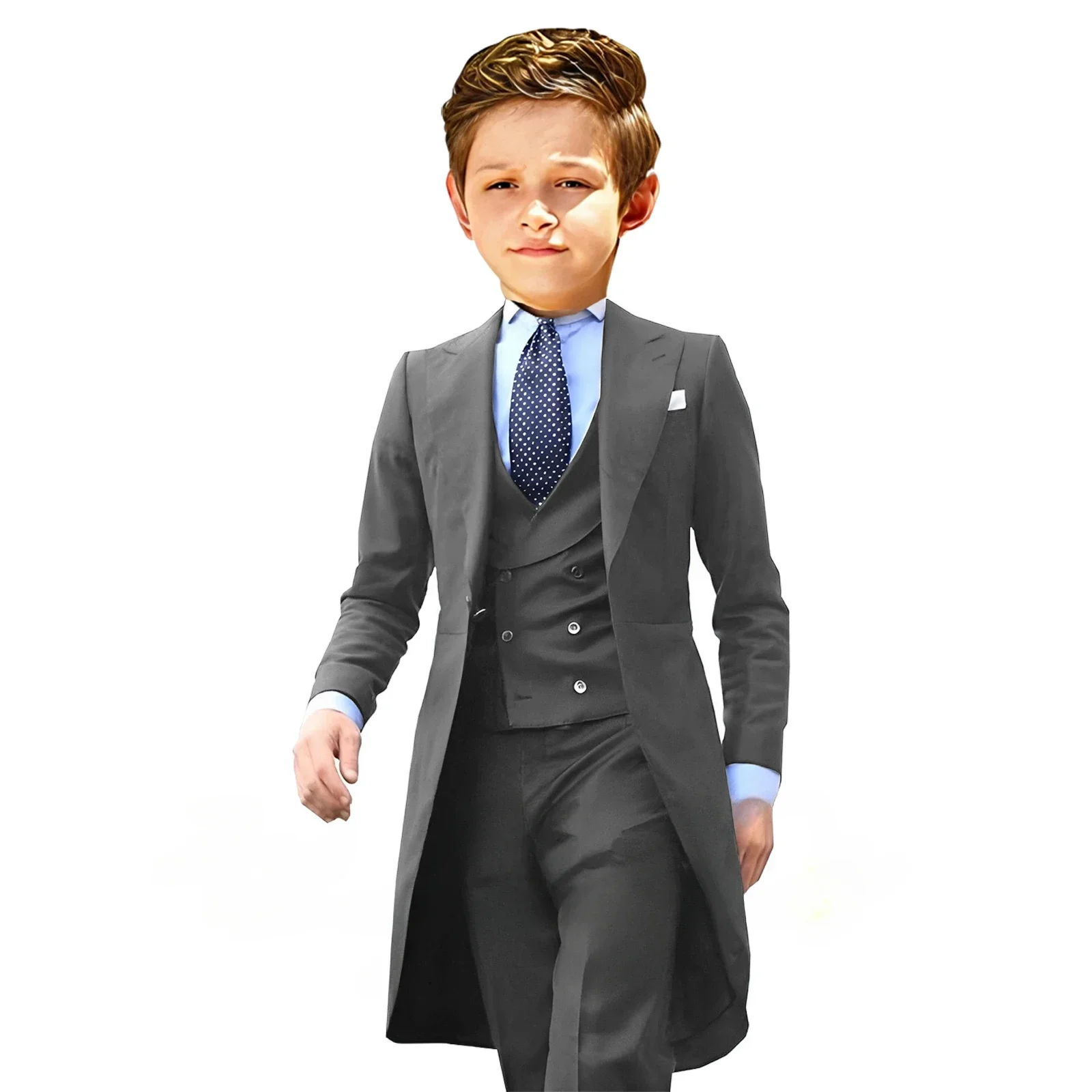 Royal Blue Boys Suits Long Tuxedo Jacket Pant Vest Three-Piece Suit Wedding Dress Kids Formal Business Blazer