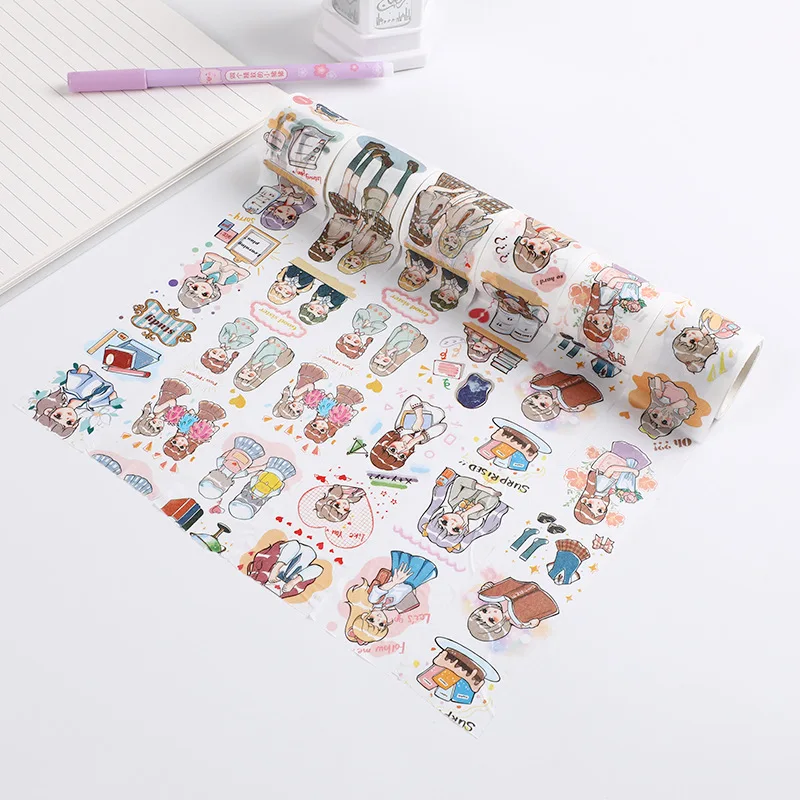 2 Pcs PET Korean Design School Uniform Girl Tape Decal Sticker Set Sticker Diary Cute and Easy To Tear and Stick Office Supplies