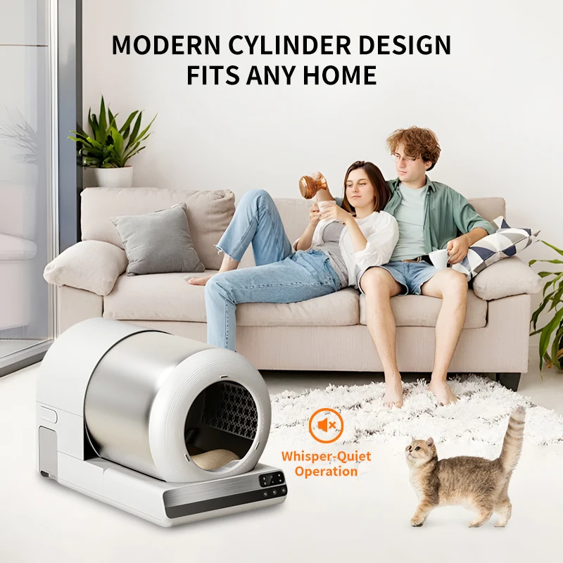 DRH Premium Cylinder Automatic Cat Litter Box APP Control 56L Self-Cleaning Smart Cat Litter Box Toilet Odor Control