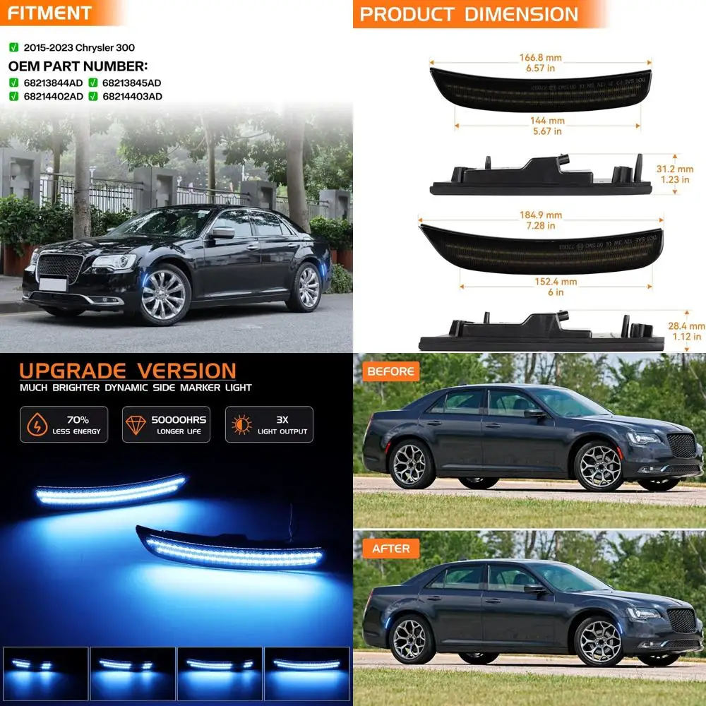 

Sequential Smoked Lens Side Markers for 2015-2023 Chrysler 300 LED Front & Rear Bumper Lights