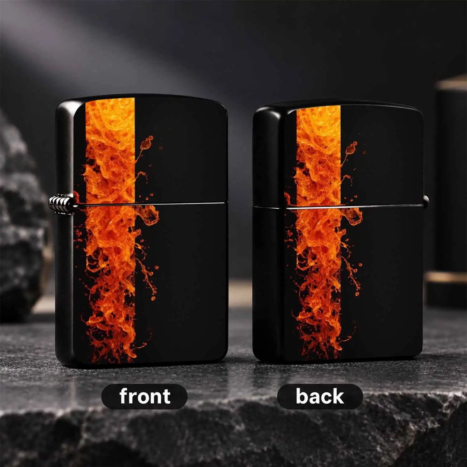 Trendy Orange Flame Vertical Pattern Lighter, Eye-Catching High Recognition Appearance, Fits Daily Outings, Outdoor Camping, Casual Gatherings And All Scenarios, Comfortable Grip, Exquisite Shape, Ideal For Personal Carry Or Gifting, Full O