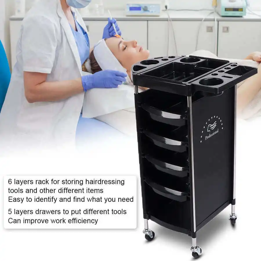 Professional Barbershop Salon Trolley Large Capacity Hairdressing Trolley Cart With Magnetism Splint Curling Iron Storage Shelf