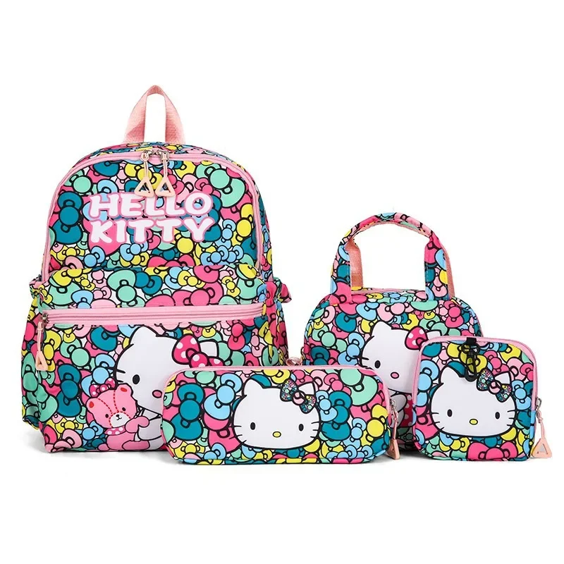 

New Sanrios Girl Backpack Four-Piece Set Multifunctional Cute Cartoon Girl Student School Bag Outdoor Travel Light Anime Figure