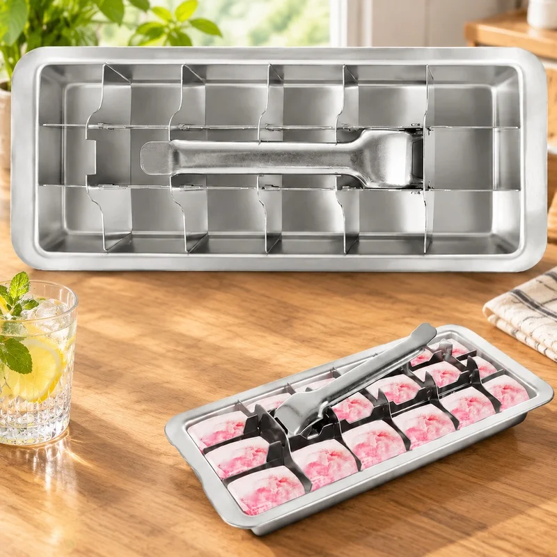 18-Section Stainless Steel Ice Cube Tray with Detachable Frame for Homemade Cubes, Ideal for Gatherings and Everyday Use