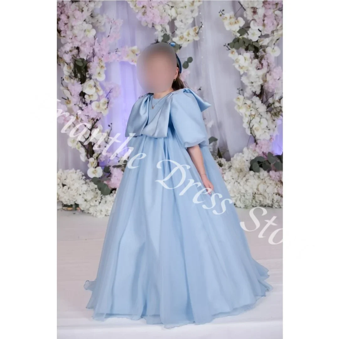 

Элегантное синее платье с цветочным узором для девочек на свадьбу, пышное тюлевое платье с большим бантом, детские бальные платья для дня рождения, первого причастия по индивидуальному заказу