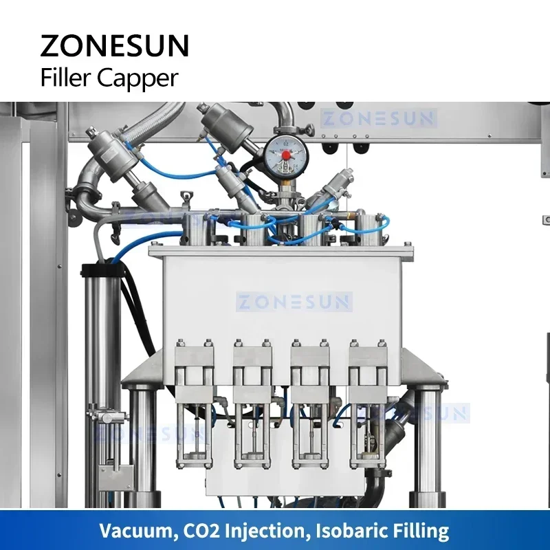 ZONESUN 自動ビール瓶充填およびキャッピング機等圧ボトルフィラー炭酸充填装置 ZS-CFC4