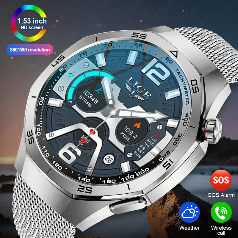 

LIGE Bluetooth Call Smart Watch HD 360*360 Resolution Smartwatch Blood Oxygen Health Monitor Men Smartwatches 100+Sports Tracker