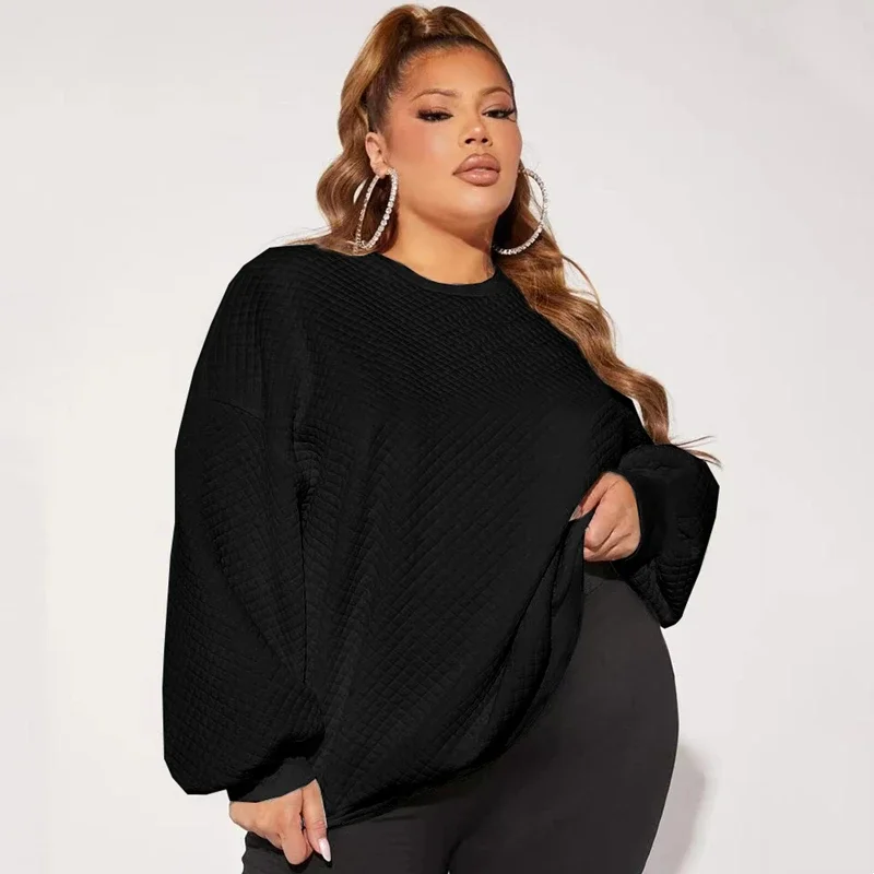 Plus Size Autumn Winter Casual Sweatshirts Women Long Sleeve Loose Solid Black Sweatshirts Large Size Clothing 5XL 6XL 7XL 8XL