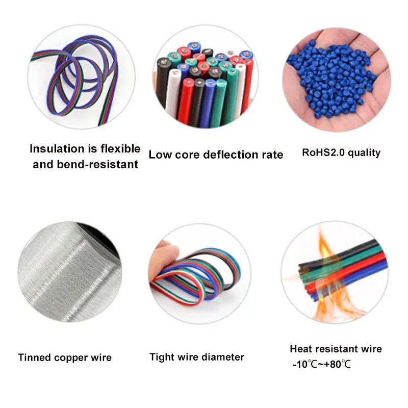 20awg 22awg 2 3 4 Pin RGB Cable with Spool for 5050 3528 LED Strip Extension Cable with 6 RGB LED Strip Connectors