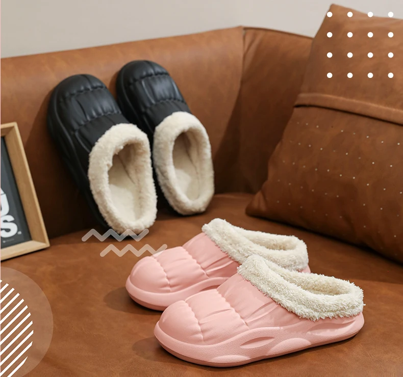Men's Home Clogs 2024 New Winter Comfortable Slippers Plush Lining Shoes Soft Woman House Warm Clogs High Quality waterproof