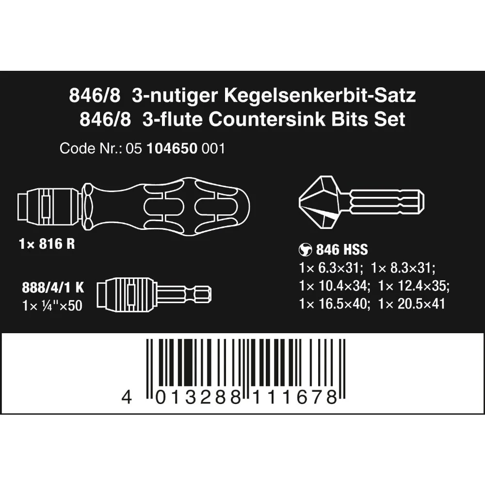 Набор из 8 зенков для прецизионной обработки дерева