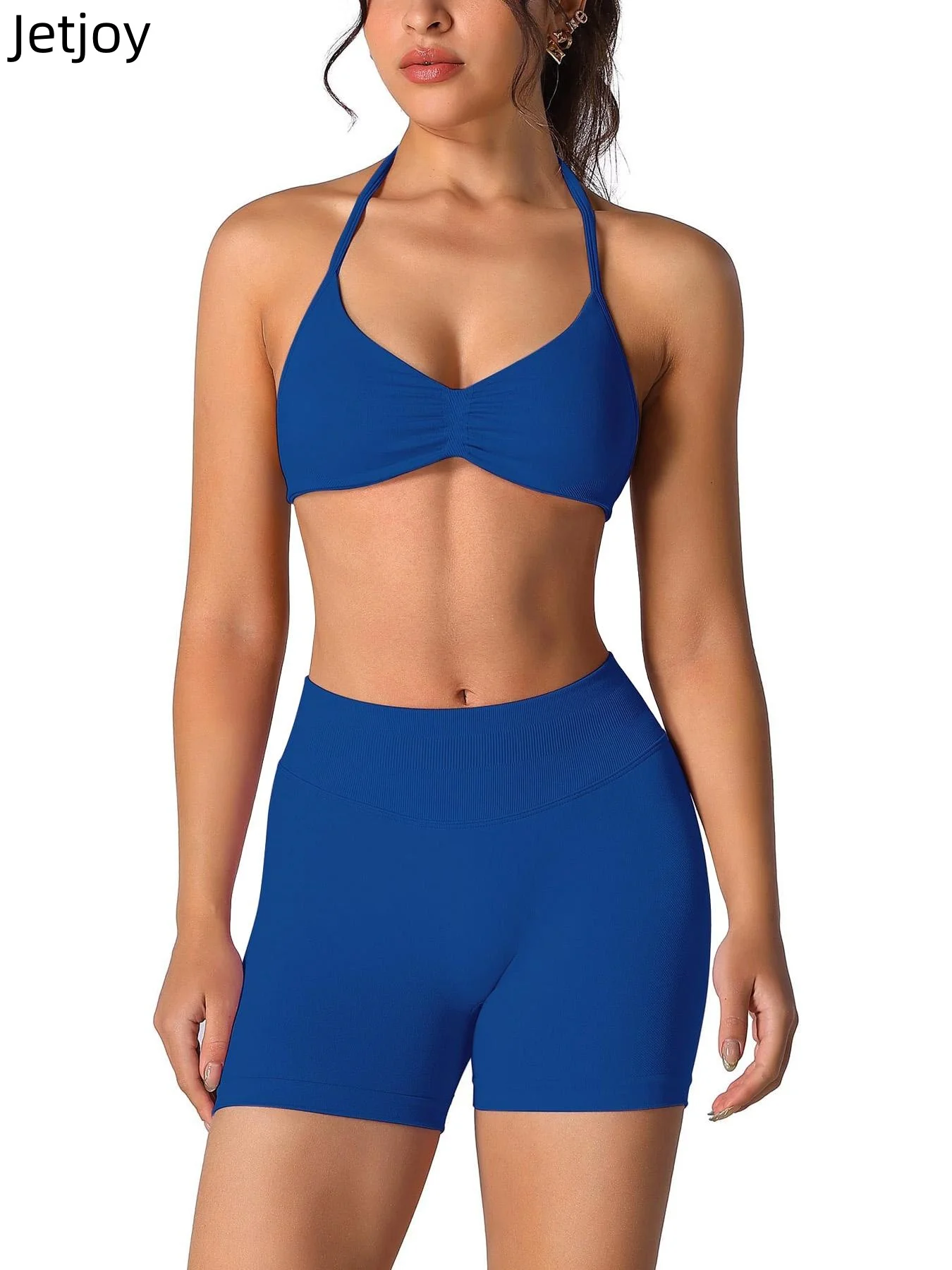 

Women Seamless Neck Sling Back Sports Yoga Bra + Seamless Knit Breathable and Sweatproof Backless with Bra Pad Neck One Sports W