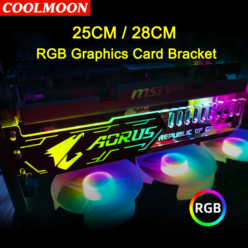 Coolmoon soporte de tarjeta gráfica de luz LED RGB, 25cm/28cm, 5V, pequeño, 4 pines, GPU, soporte VGA para chasis de computadora, accesorios para PC