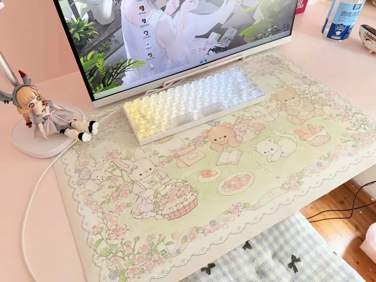 Adorable young girl waterproof leather computer mouse pad, desk pad