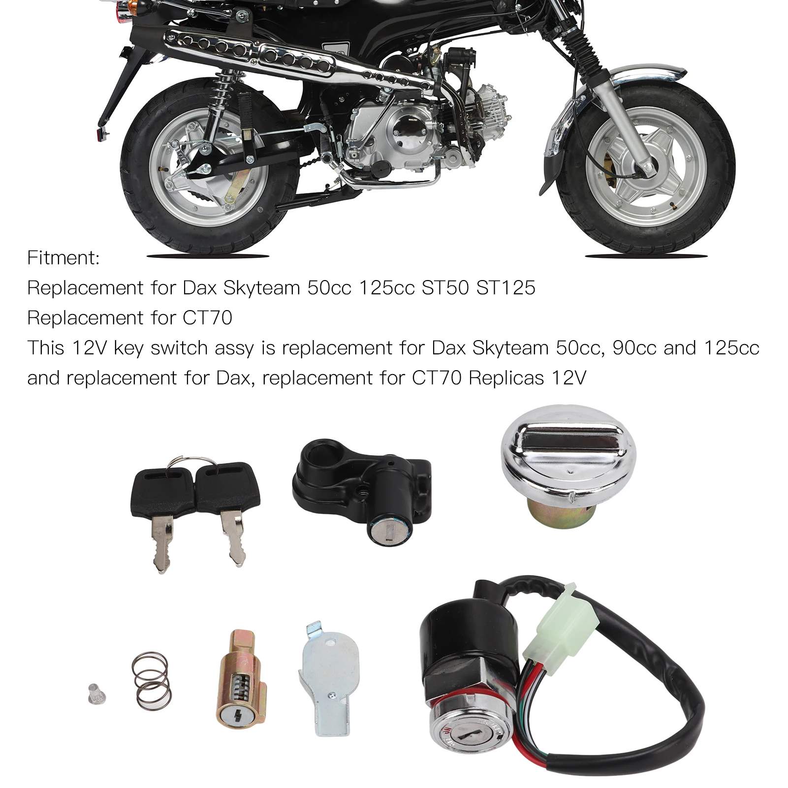 Ignition  Gas Cover Kit Helmet Lock 2‑Key Replacement for Dax Skyteam 50cc 125cc Ignition  Fuel  Lock Kit