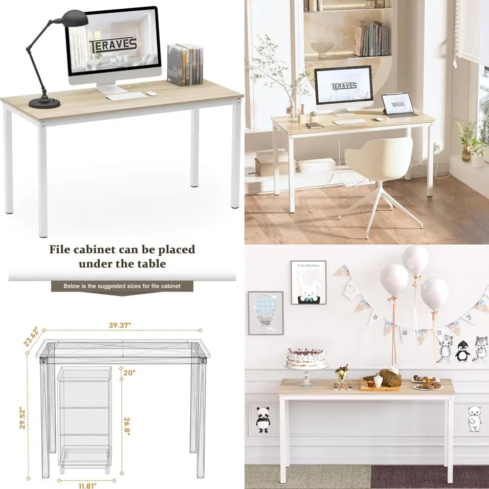 

Sturdy Home Office Writing Desk Dining Table Workstation - 39.37 Beige and White Frame, Ideal for Office and Dining Use