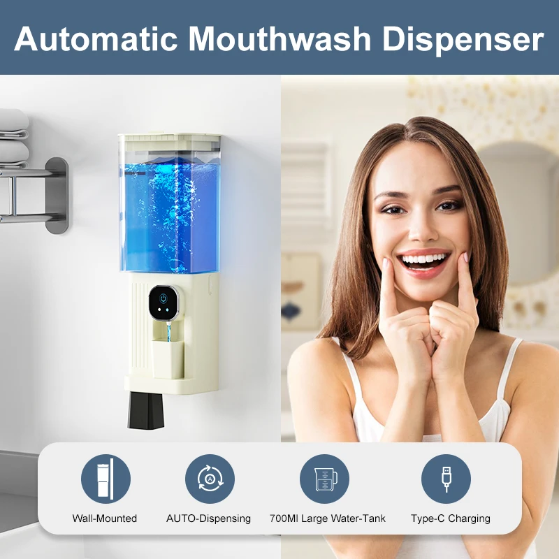 Mouthwash Dispenser Automatic With Cup Bottle Electric Bathroom Wall Mounted White Pump Holder Atomatic Battery Kids Carafe Cute